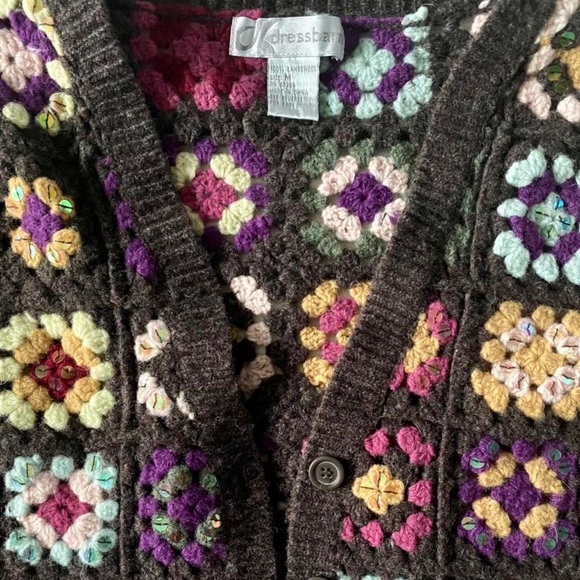 Vintage Y2K Dressbarn Crochet Granny Square Sequin Wool Sweater 🥺 - Picture 3 of 3